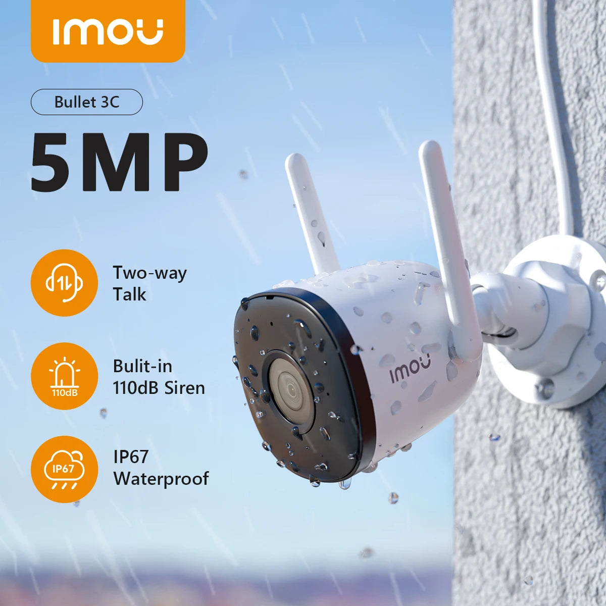 IMOU Bullet Security Camera 2.4GHz WiFi IP Camera Outdoor with IP67 Wi-Fi 6 Surveillance Camera Human Detection 24/7 Recording