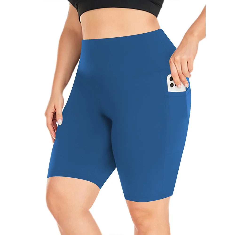 High Waist Plus Size Leggings Yoga Shorts for Women with Pockets, Non-See Through Shorts for Women