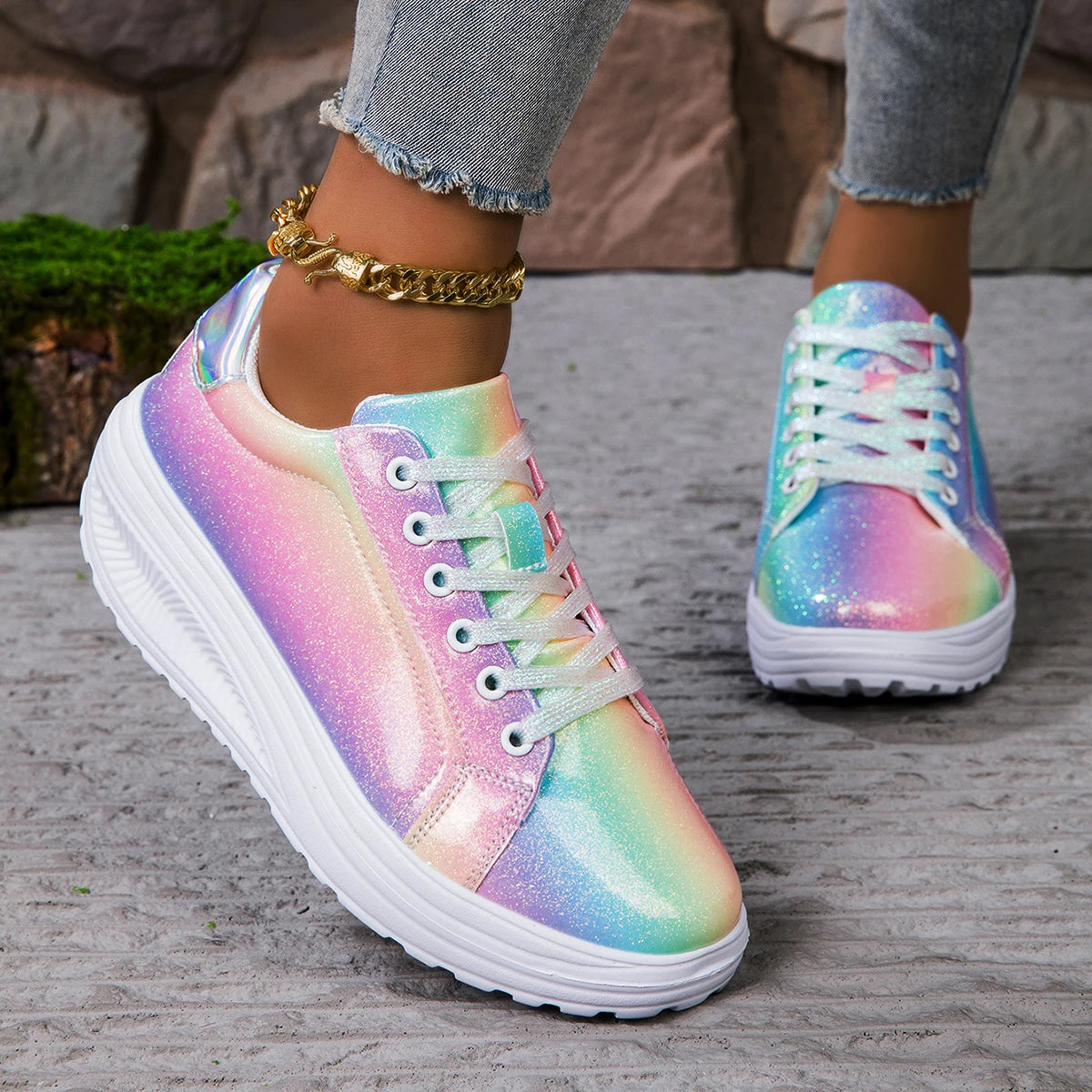 Women Shoes Spring Skate Shoes New Fashion Women Creative Rainbow Colors Sports Shoes Comfortable Tennis Sneakers