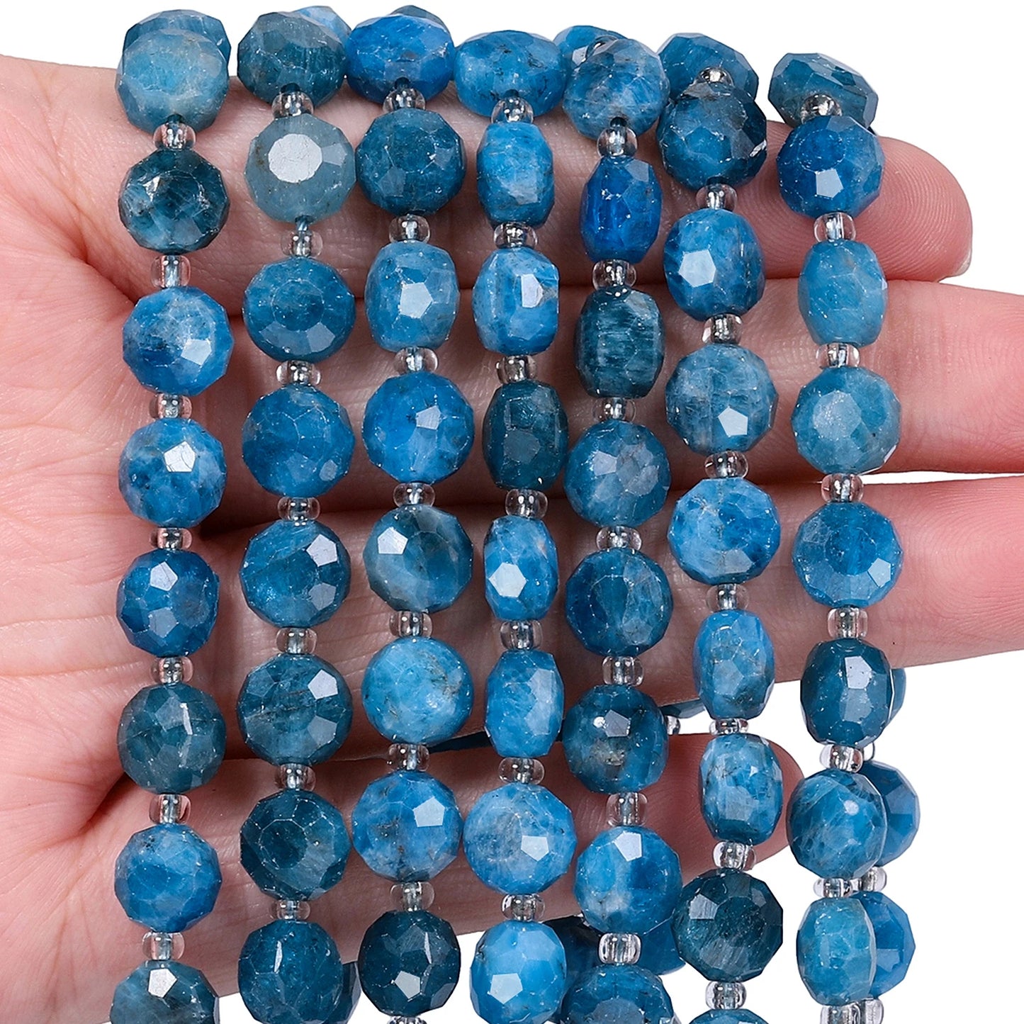 Natural Blue Apatite Gems Stone Beads 8x5mm AAA Faceted Flat Round Coin Shape Beads for Jewelry Making Diy Accessories