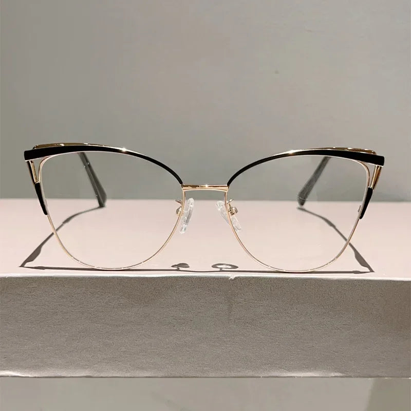 New Simple Metal Anti Blue Light Glasses for Women Fashion Vintage Cat Eye Glasses Business Computer Goggles Eyeglasses Whosale