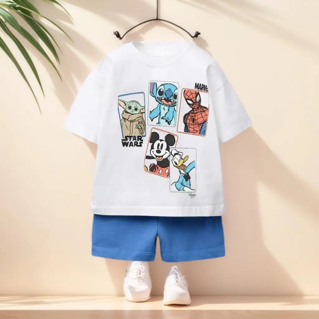 Spiderman T-shirt Shorts Two Piece Set 2025 New Summer Clothing Popular Design Baby Boy Short Sleeve Suit Tees Tracksuits