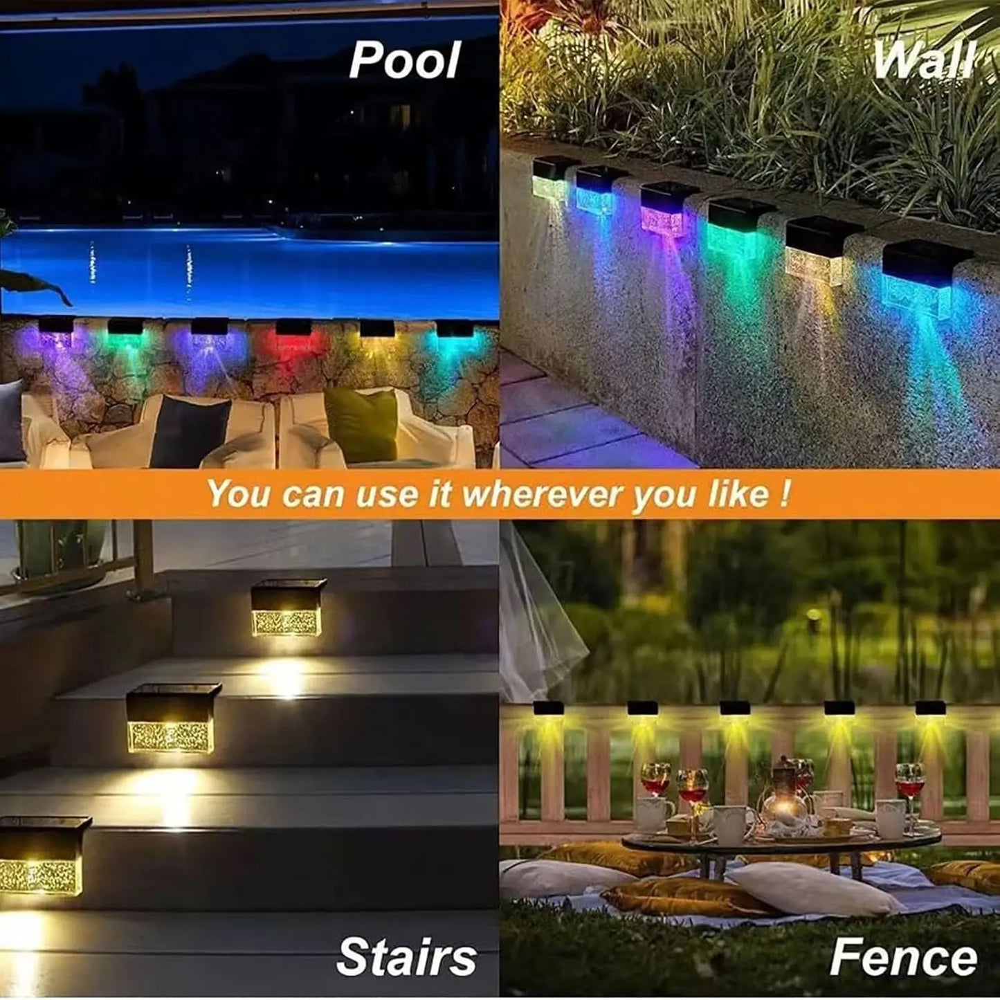 Solar Pool Lights Step Lights Outdoor Poolside Solar Light with Timer Offfor for Outside Stair Fence Step Pool Backyard Decor