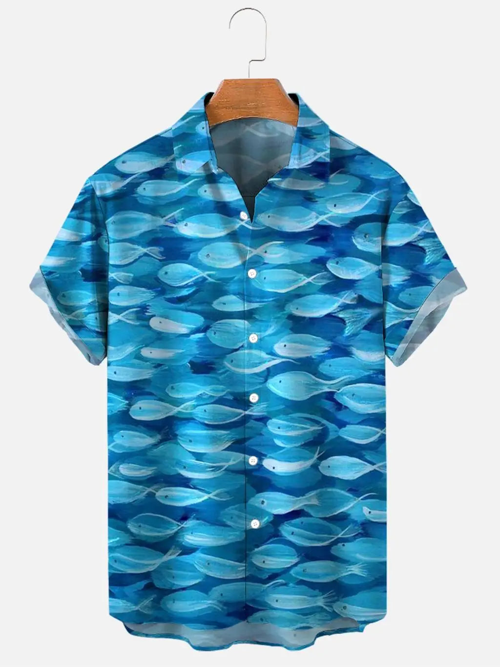 Fashionable summer turtle print shirts Hawaiian button Men's beach short sleeved Casual lapel