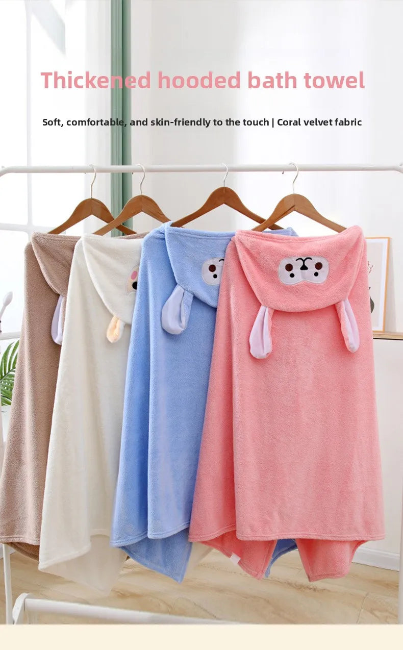 Children Hooded Bath Towel Coral Fleece Super Absorbent Quick Dry Soft Cartoon Cape Towel For Baby Bathroom