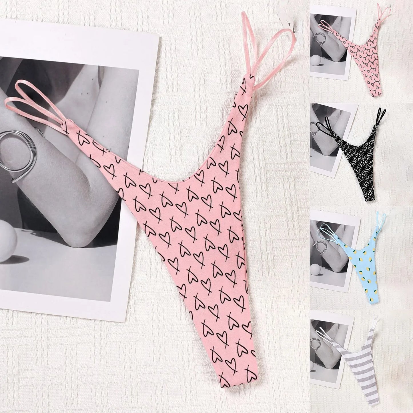 Sexy Printed Seamless T-Back Underwear Women'S Double Strap Hip Lifting Low Waist Panties Pure Cotton 1pc Seamless Thong Briefs