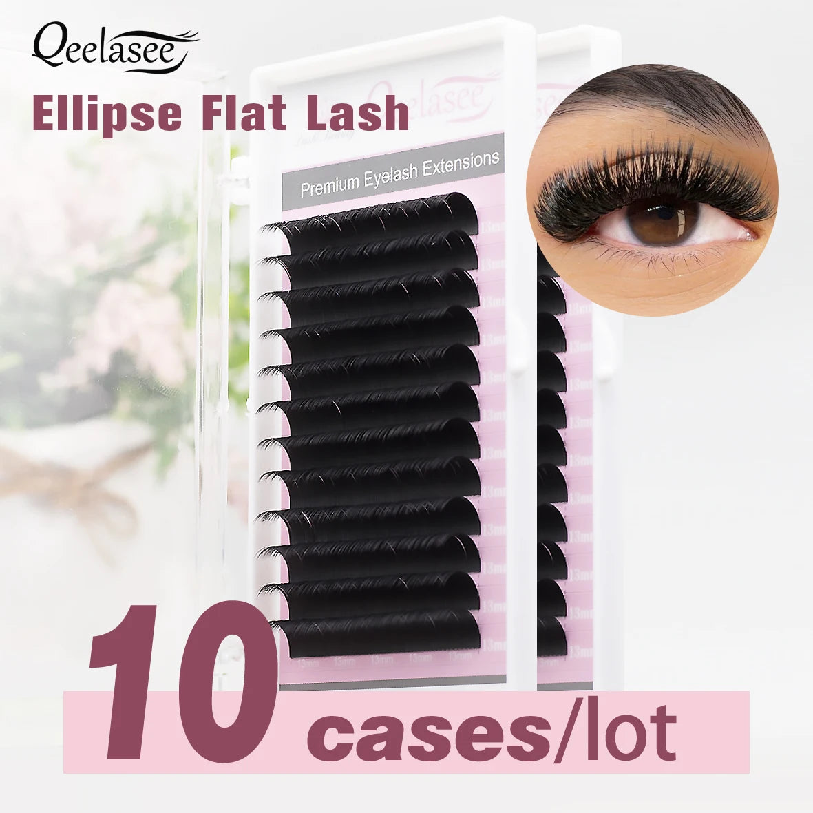 10 trays Qeelasee Flat Ellipse Eyelashes Split Tips Lashes 0.15 0.20 0.25Matte C D CC DD Black Color Super Soft Natural