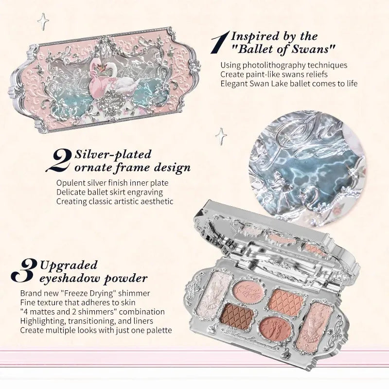 Makeup Flower Knows Set Swan Ballet Series Six Color Eyeshadow Palette Embossed Blusher Shine Lipstick Kit With Bag All In