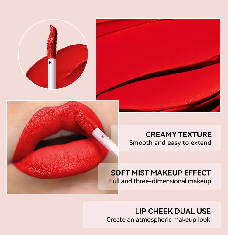6 Colors of Long-Lasting Velvet Liquid Lipstick with Matte Texture Waterproof Non-Stick Cup Professional Lip Makeup Products