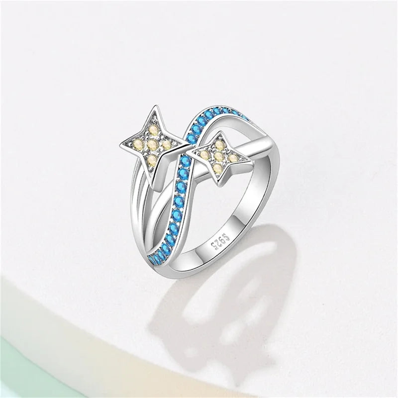 925 Silver Romantic Princess Pink Bow Rings For Women Fashion Star Moon Devil's Eye Ring Valentine's Day Wedding Jewelry Gifts