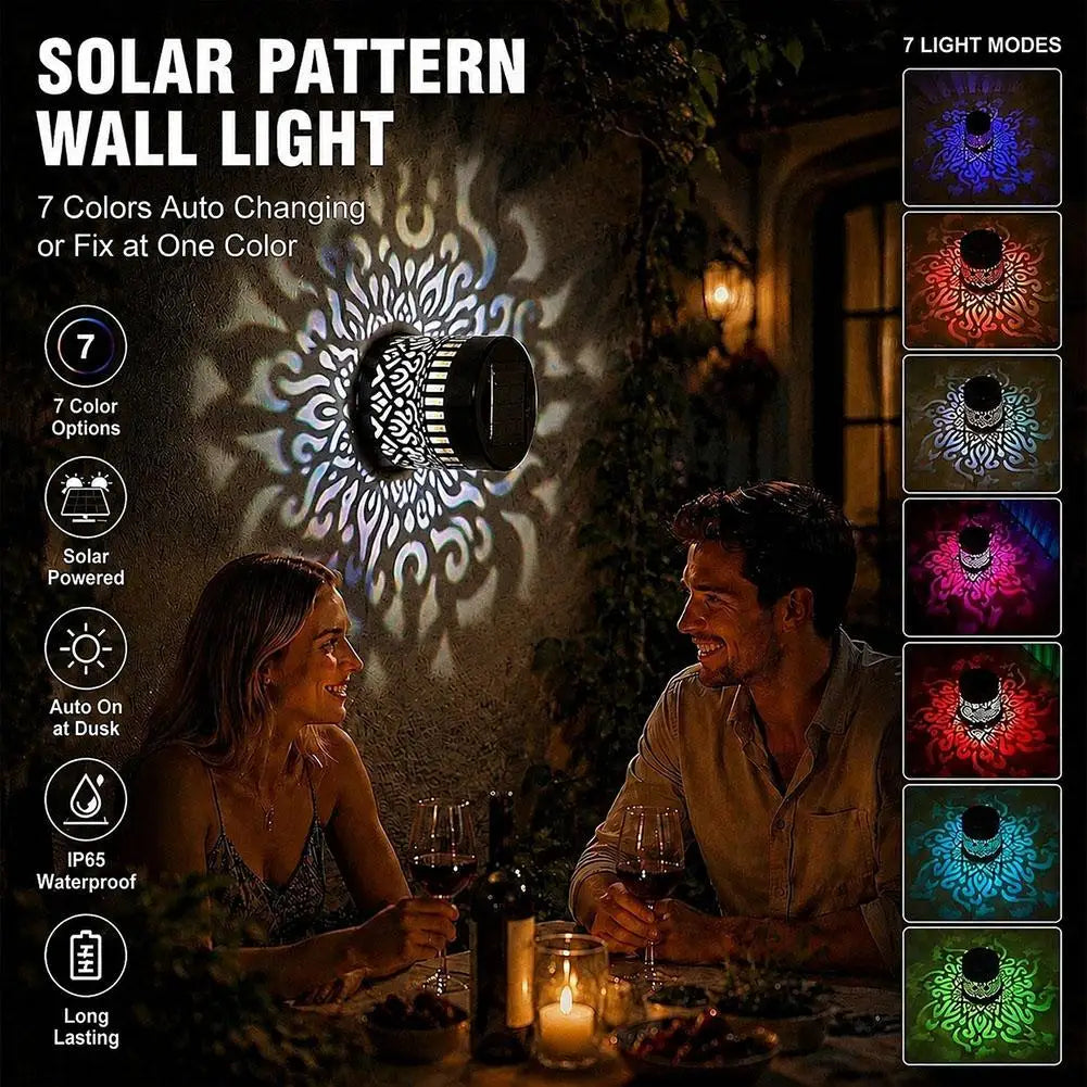 Solar Mandala Projection Waterproof Lantern, Hollow LED Wall Light for Backyard Pathway Courtyard Outdoor Night Decor