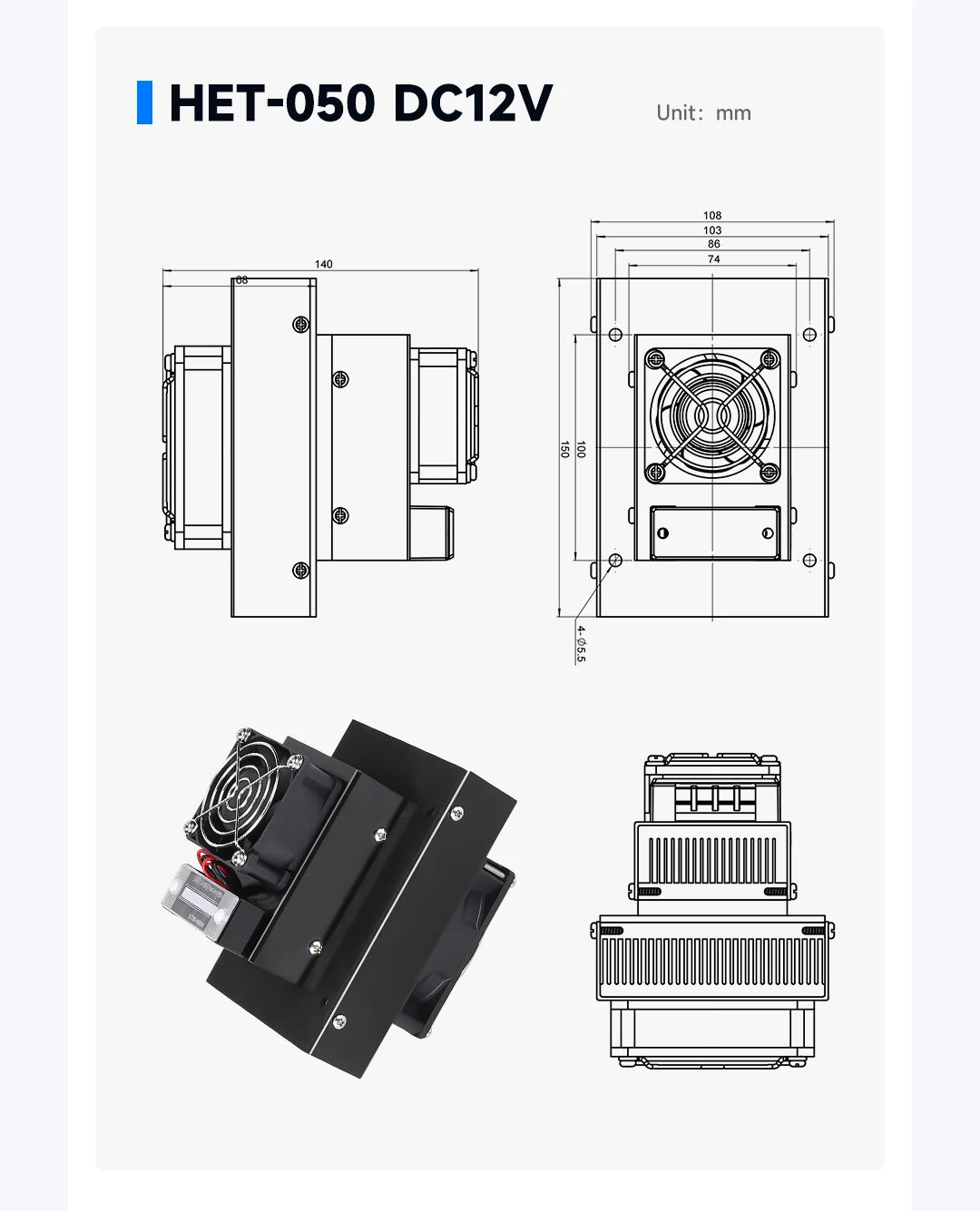 ENMG Industrial Cabinet Semiconductor Cooling System HET Kit 12V Peltier Cooling Module with Fan Heatsink & Electronic AC Green.