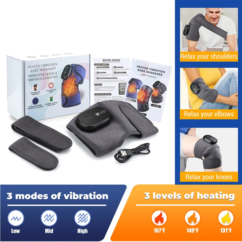 3 in 1 Heating Pad Shoulder Knee Elbow Brace for Arthritis Hot Compresss Joint Massage Strap Promote Blood Circulation Kneepad