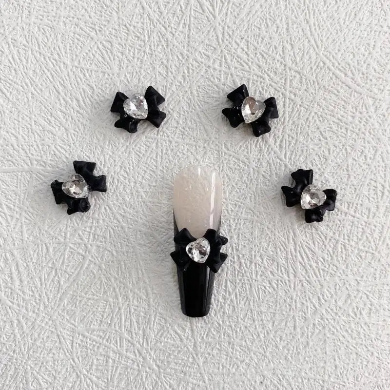10pcs Resin Bow Nail Art Decoration With Heart Crystal Rhinestones Pearls Accessories For Nails Art Decoration Supplies