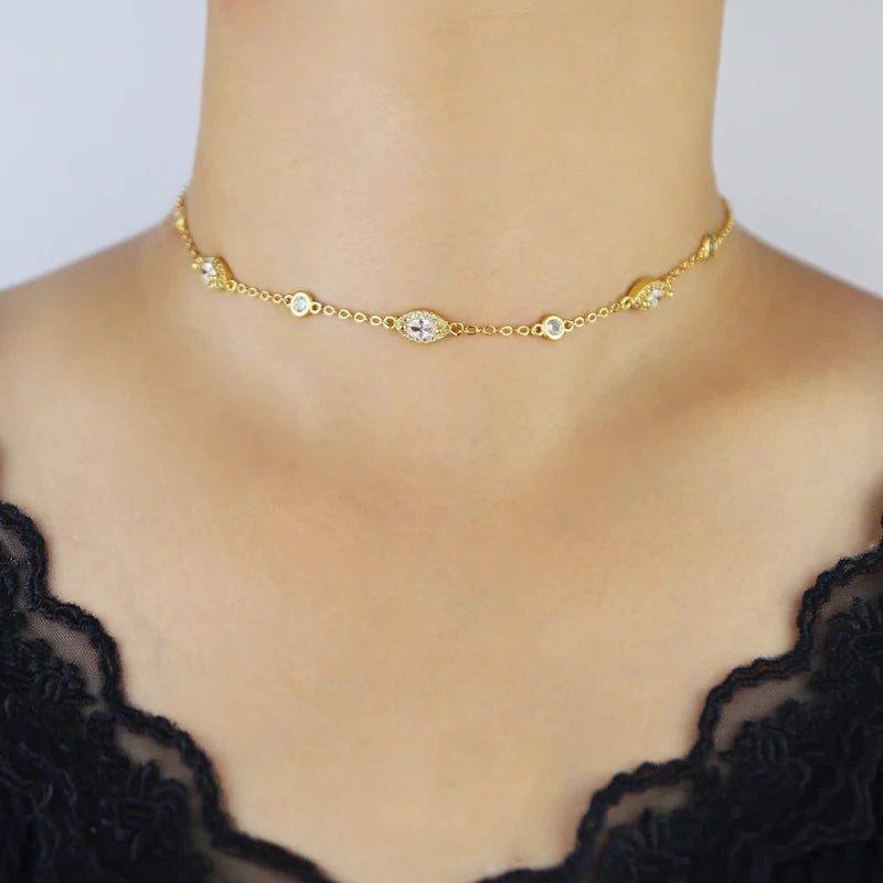 New Fashion Trendy Women Jewelry Micro Paved Geometric Round Marquise CZ Charm Link Station Chain Choker Y Lariat Necklace