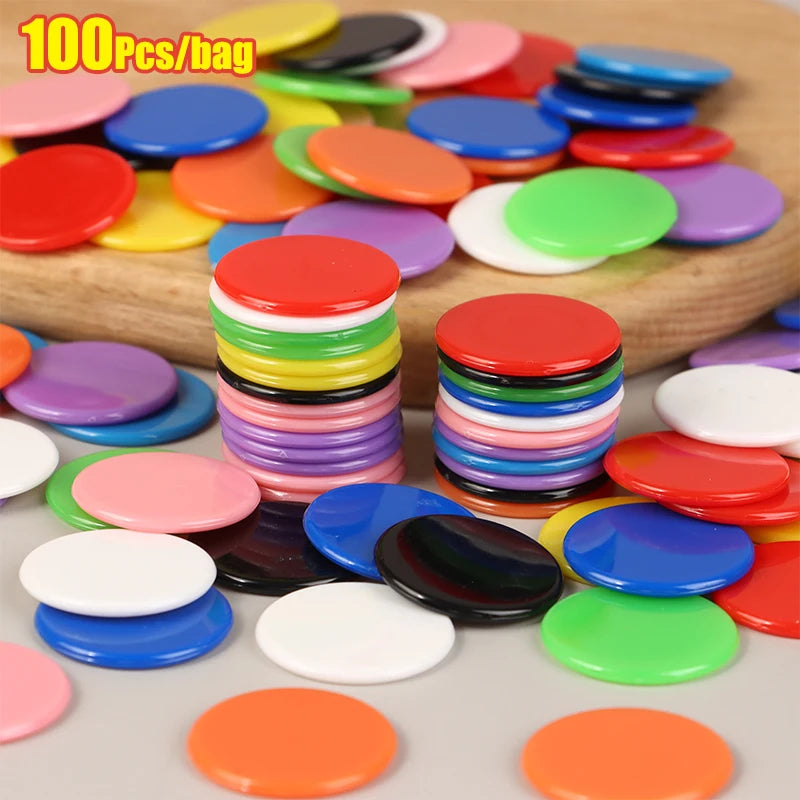 100Pcs 25MM Learning Education Math Toy Plastic Poker Chips Bingo Chip Markers Token Family Club Party Counting Toy