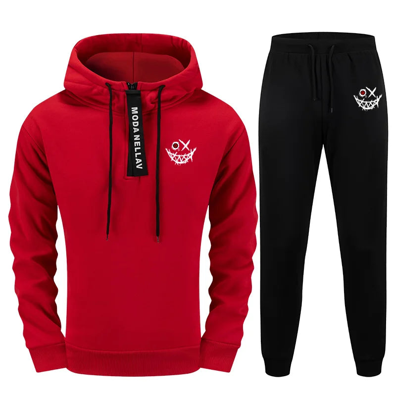 Mens 2 Piece Coord Set 2025 New Half Zip Hoodie and Pants Urban Streetwear Tracksuit Autumn Winter Casual Wear