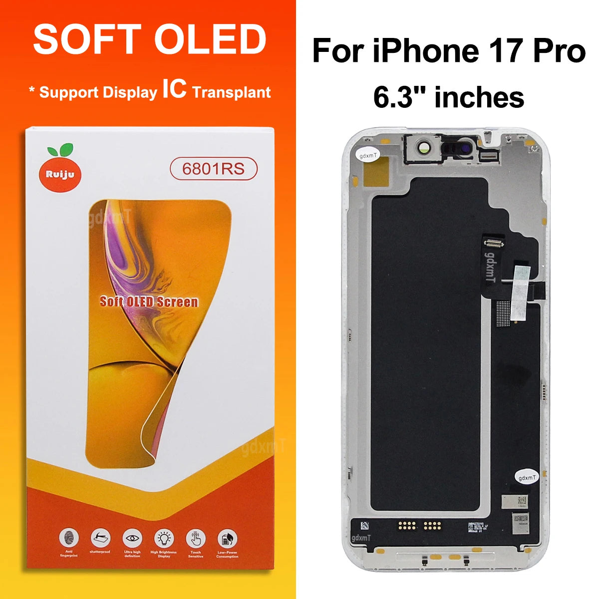 RJ Series SOFT OLED For iPhone 13 14 15 16 17 Pro Max Plus LCD Display Touch Screen Digitizer Assembly Replacement