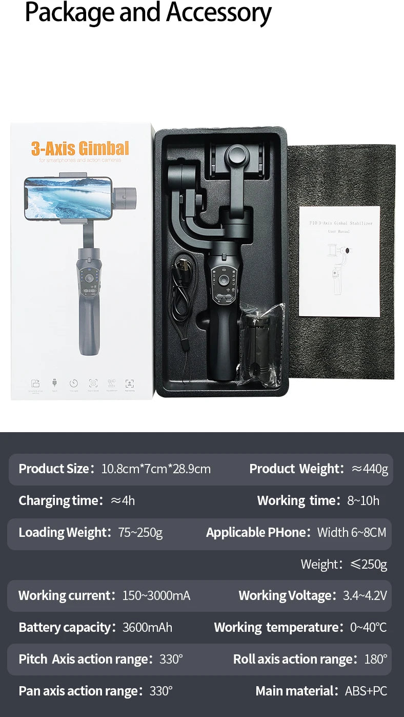 F10 Pro handheld 3-axis Mobile gimbal handy stabilizer for cell phone holder real-time tracking stabilizzatore smartphone Selfie