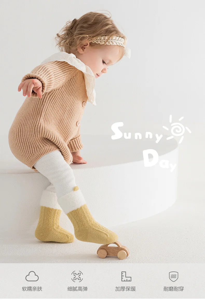 Autumn Winter Baby Socks Fleece Thickened Newborn Children Socks Warm Mid-Tube Kids Socks For Boys And Girls Baby Clothing Gifts