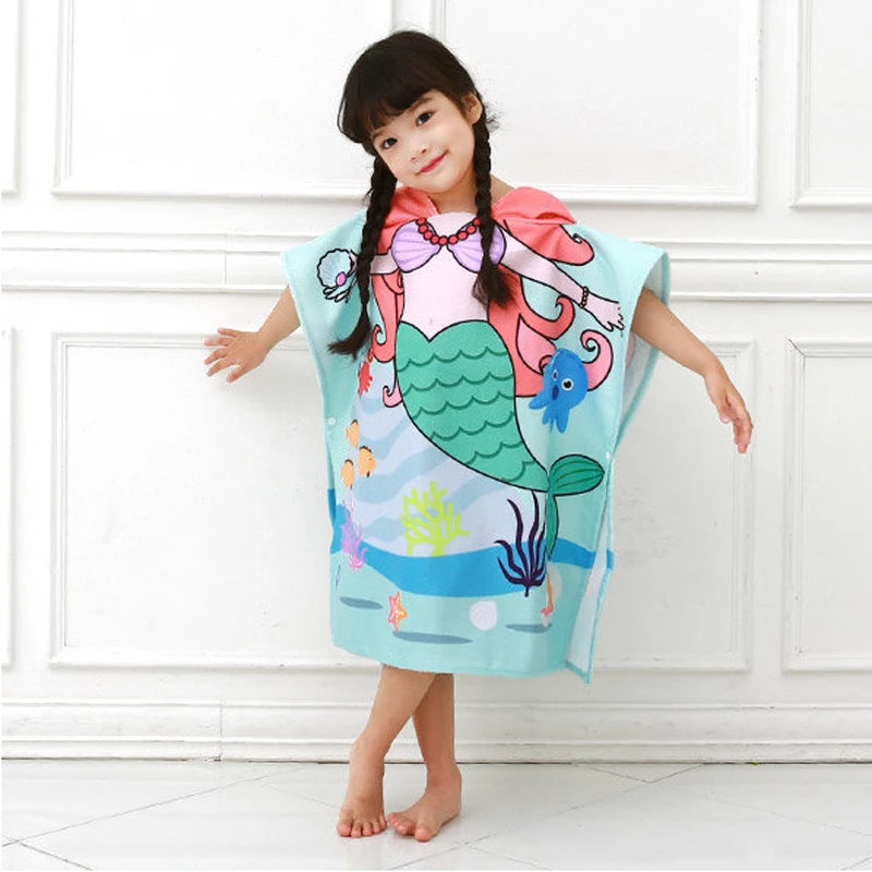 Children Bathing Stuff Kids Hooded Cape Towel Boy Cartoon Bathrobe Baby Swimming Towel Girls Unicorn Beach Towel Wrap Blanket