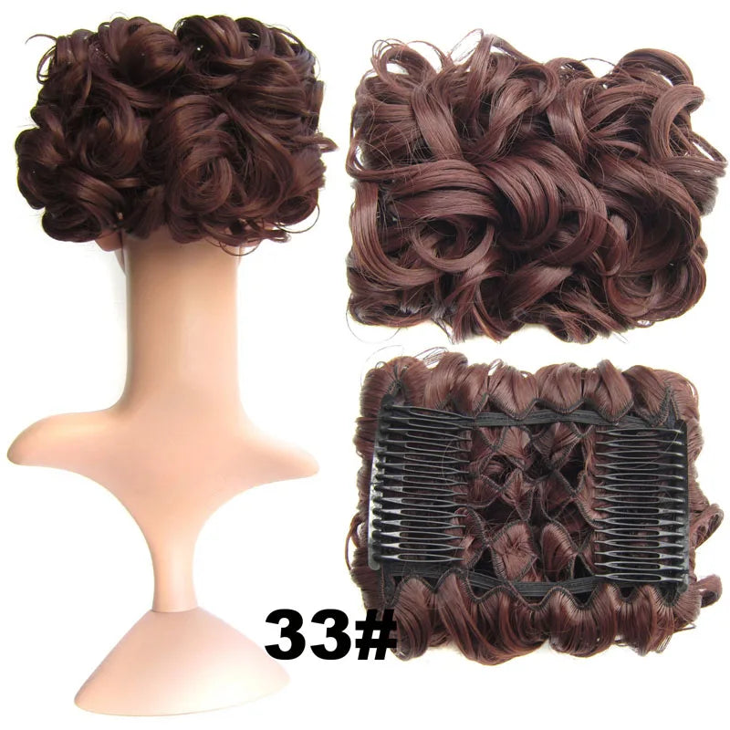 Synthetic Curly Messy Bun With Combs Scrunchie Chignon Dish Hair Bun Extension Clip in Hair Bun Hairpiece for Women Girls