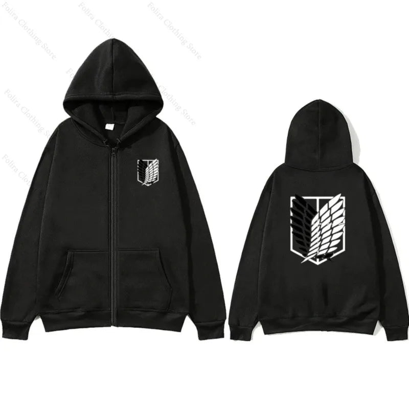 Anime Attack on Titan Print Hoodies Zip Up Hoodie Long Sleeve Coat for Man Woman Casual Autumn Clothes Hooded Zip-up Sweatshirt
