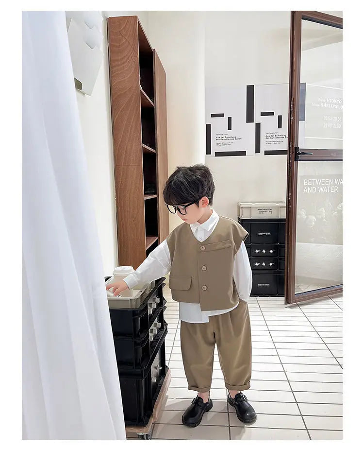 3 PCS set Spring Autumn Boy Clothing set Casual vest+ top+ Pant Kid Children baby toddler boy korea designer clothes 2-10 years