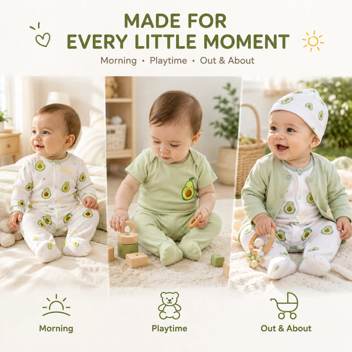 8Pcs Newborn Baby Clothes Set 100% Cotton Avocado Print Bodysuit Romper Cardigan Pants Bib Hat Mittens Infant Outfit 0-6M