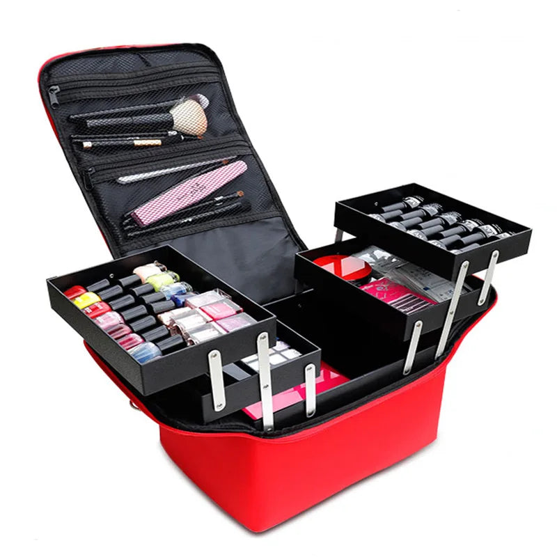 Large Capacity Professional Cosmetic Boxes Portable Zipper Nail Art Kit Organizer Storage Case Women Make Up Handbag Makeup Bags