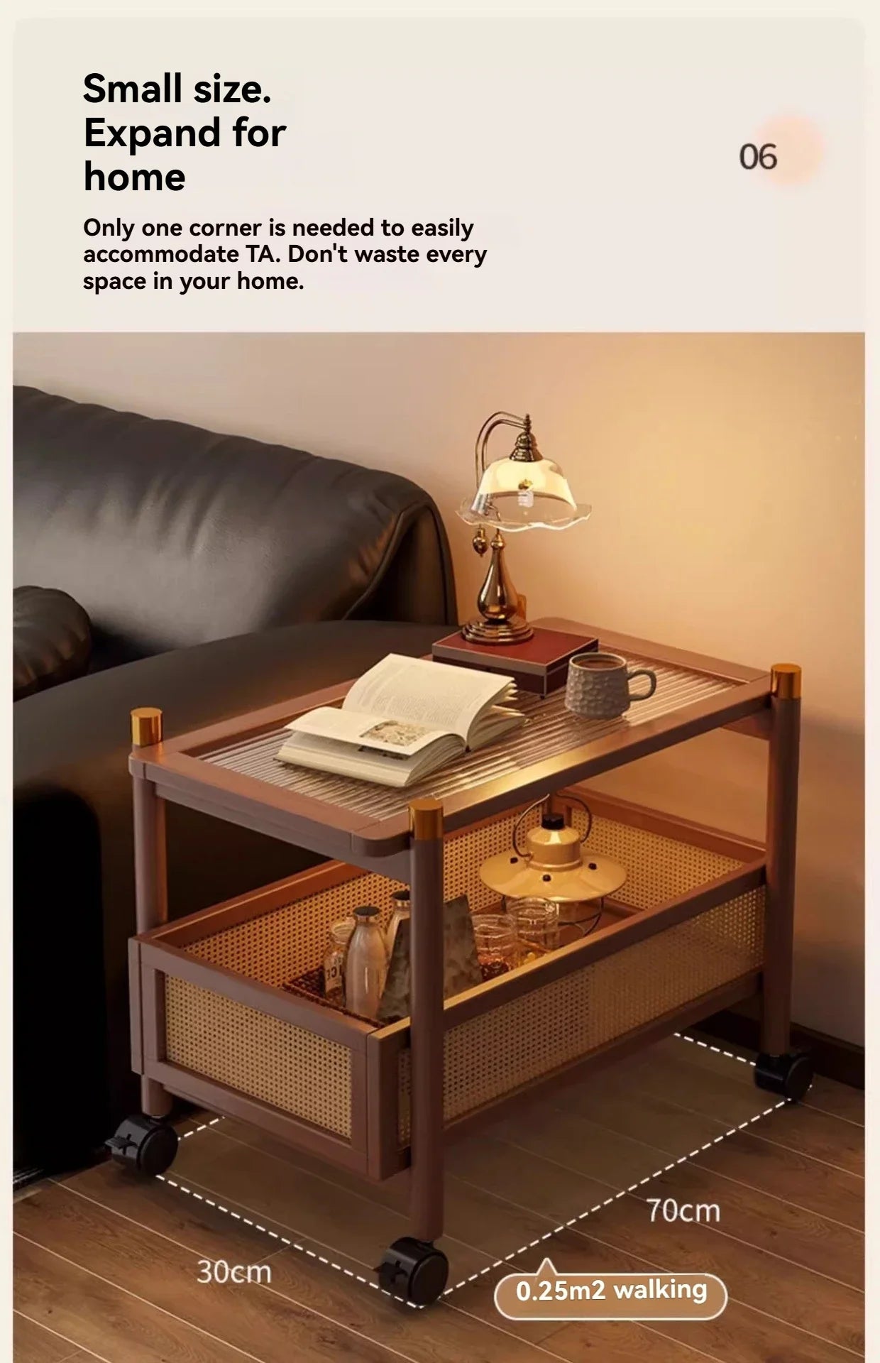 Sofa side table, movable coffee table, small cart, living room small table, bedside side cabinet with wheel storage rack