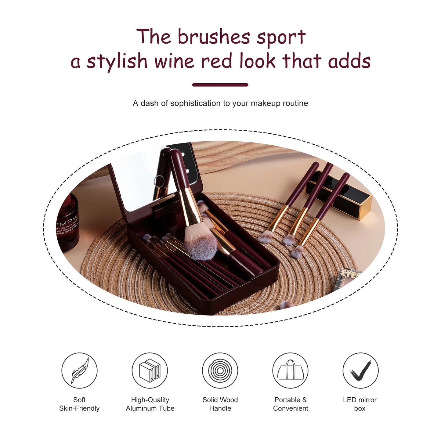 14 PCS Makeup Brush Set With Illuminated Mirror Portable Short Handle LED Light USB Rechargeable Makeup Brushes Kit