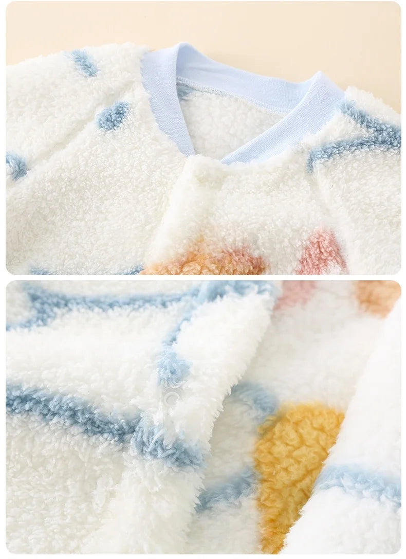 2026 Boys Girls Winter Spring Jumpsuit 0-24M Newborn Fleece Lined Long Sleeve Onesie Infant Cartoon Print Soft Warm Baby Romper