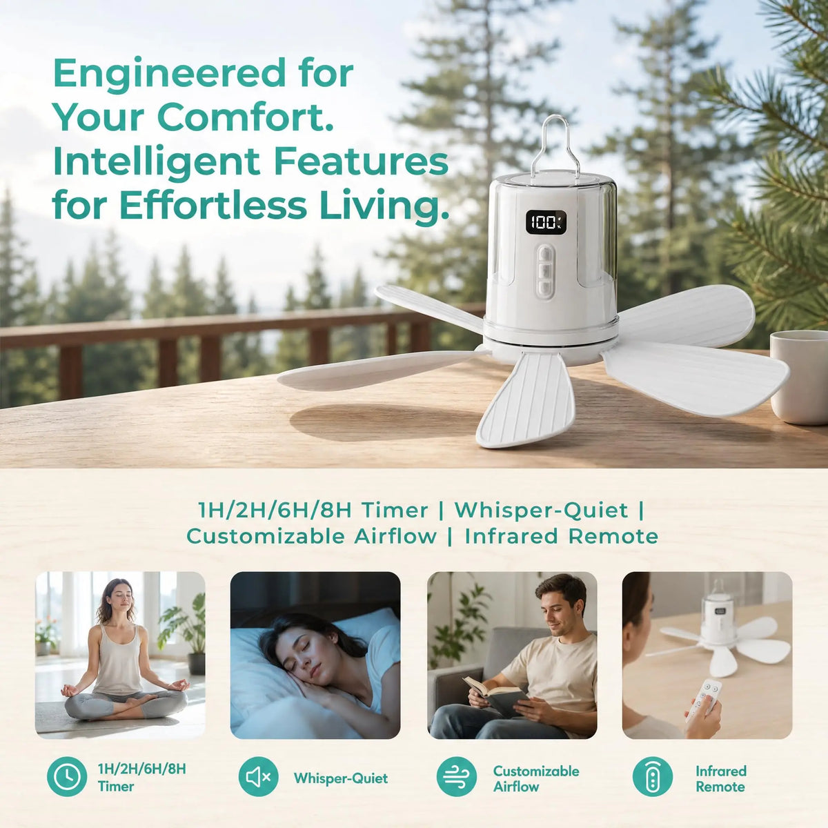 10800mAh Ceiling Fans Portable Camping Fan Tent Air Circulator Cooler Outdoor Rechargeable Electric Fan LED Light Remote Control