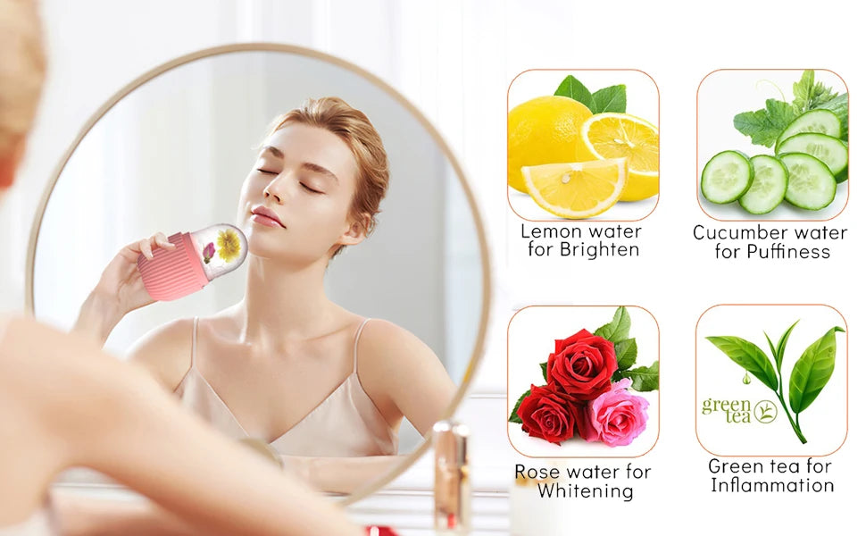 LUCKSTELLA 4Pcs Skin Care set Ice Face Roller &  Stainless Steel Gua Sha Board & Silicone Shower Brush Face Massage Roller