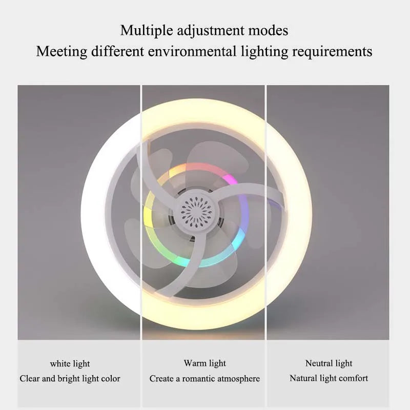 360° Shaking Head Fan Light E27 Universal Screw Head Remote Control Fan Lamp RGB 16 Color Light 360 ° Shaking Head Ceiling Fan