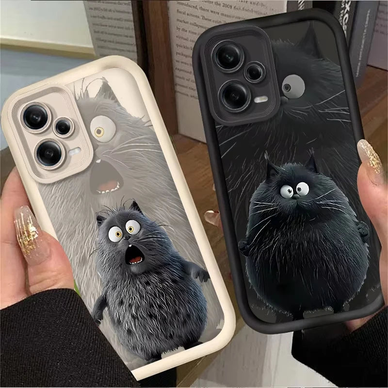 Funny Black Plush Cat Cute Phone Case For Redmi Note 13 12 Pro Plus 5G 13 12 Pro 4G 5G 11 10 Pro 12S 5G 11S 10S Redmi 13C 12 5G