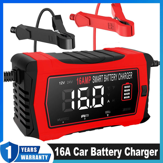 HTRC 16A 12V 24V Battery Charger for Smart Car Battery Charger Repair Auto Moto Lead Acid AGM GEL PB Lithium LiFePo4 Battery