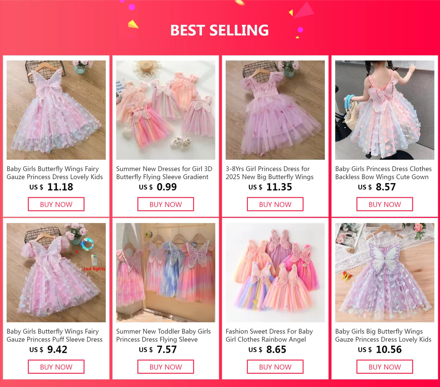 Baby Girls Big Butterfly Wings Gauze Princess Dress Lovely Kids Summer Sleeveless Tulle Sling Dress Children Birthday Party Gown
