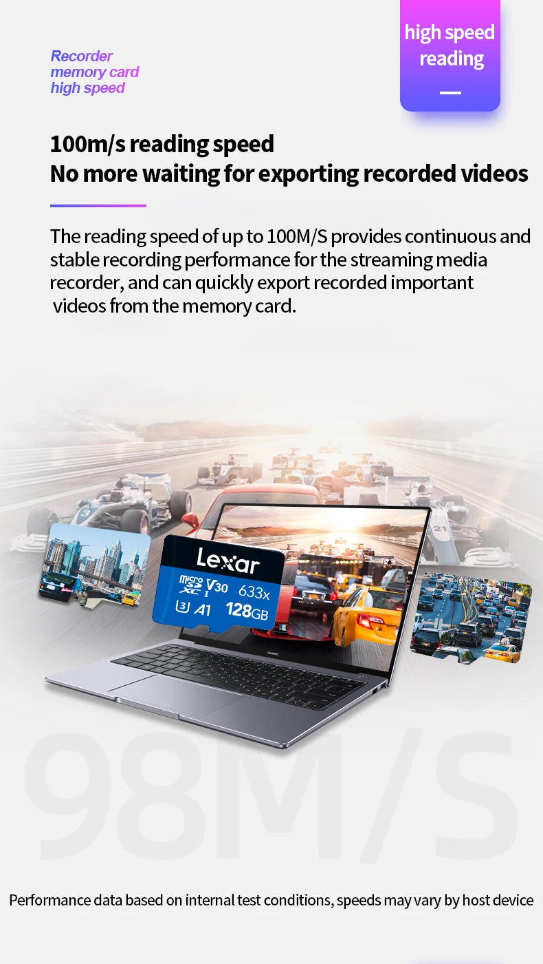 Lexar 633X Memory Card 128GB Class 10 Micro SD Card 64GB 32GB Flash Cards SDHC/SDXC UHS-I Blue TF Cards for Dashcam/Camcorder
