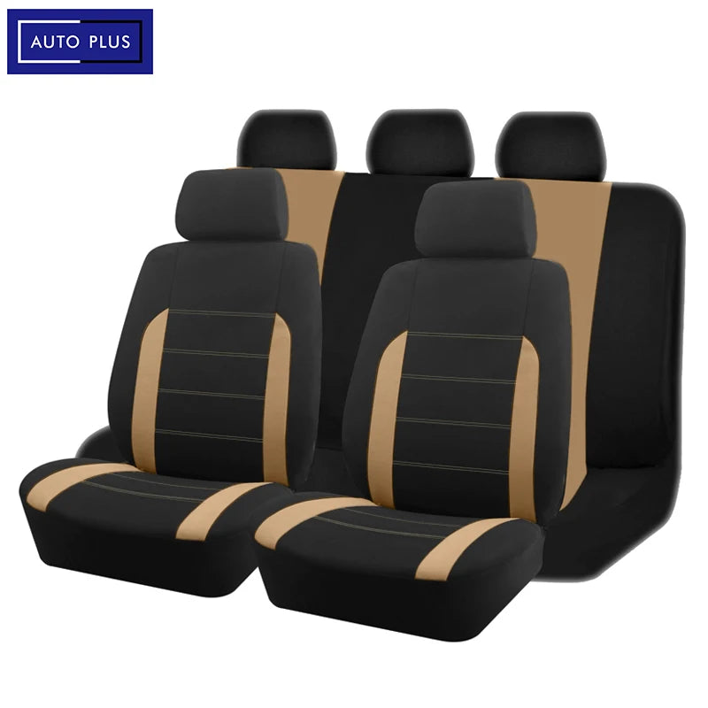 AUTO PLUS Beige Car Seat Cover Universal Fabric Seat Covers Car Accessories Interior Fit For Most Car Suv Truck Seat Cushion