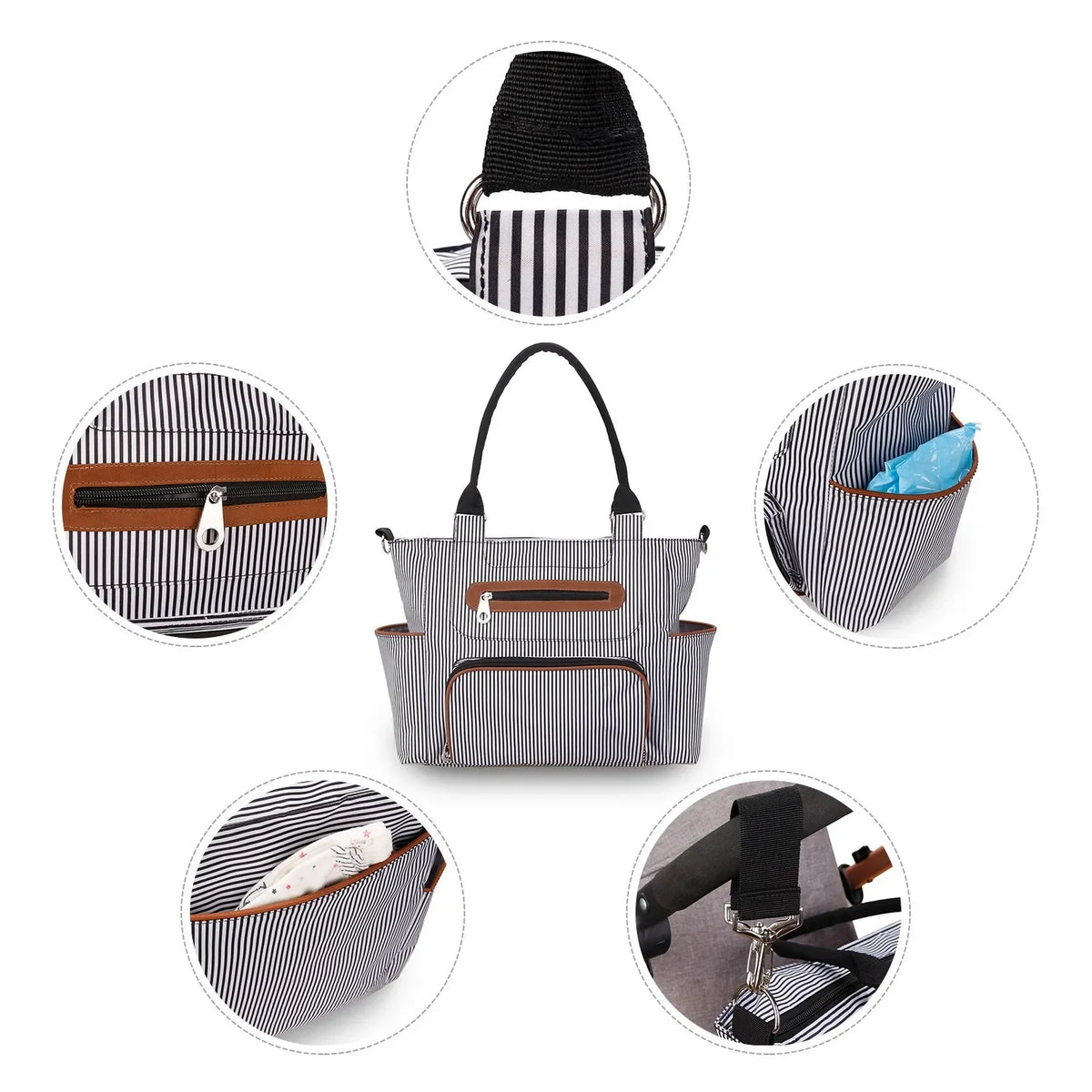 Women Shoulder Bag Travel 7 Pcs/Set Baby Diaper Bags Go Out Large Capacity Newborn Nappy  Bag with Changing Pad Multi-functional