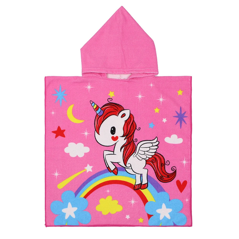 60-120cm Kids Hooded Bath Beach Poncho Towels Baby Quick Dry Bathrobe Child Cartoon Cloak Poncho Towels Microfiber Swim Cover-up