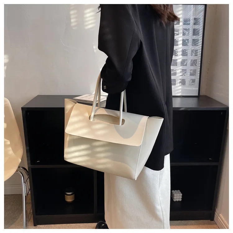 Large Capacity Women's Tote Bag Luxury PU Leather Shoulder Bag French Vintage Top-handle Handbag Casual Commute Shopper Bags