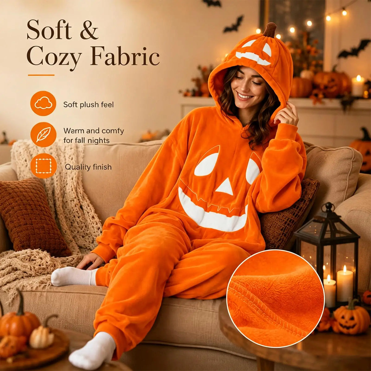 Halloween Pumpkin Costume Soft Breathable Hooded Jumpsuit Halloween Pumpkin Hooded Jumpsuit For Cosplay Concert Party Home