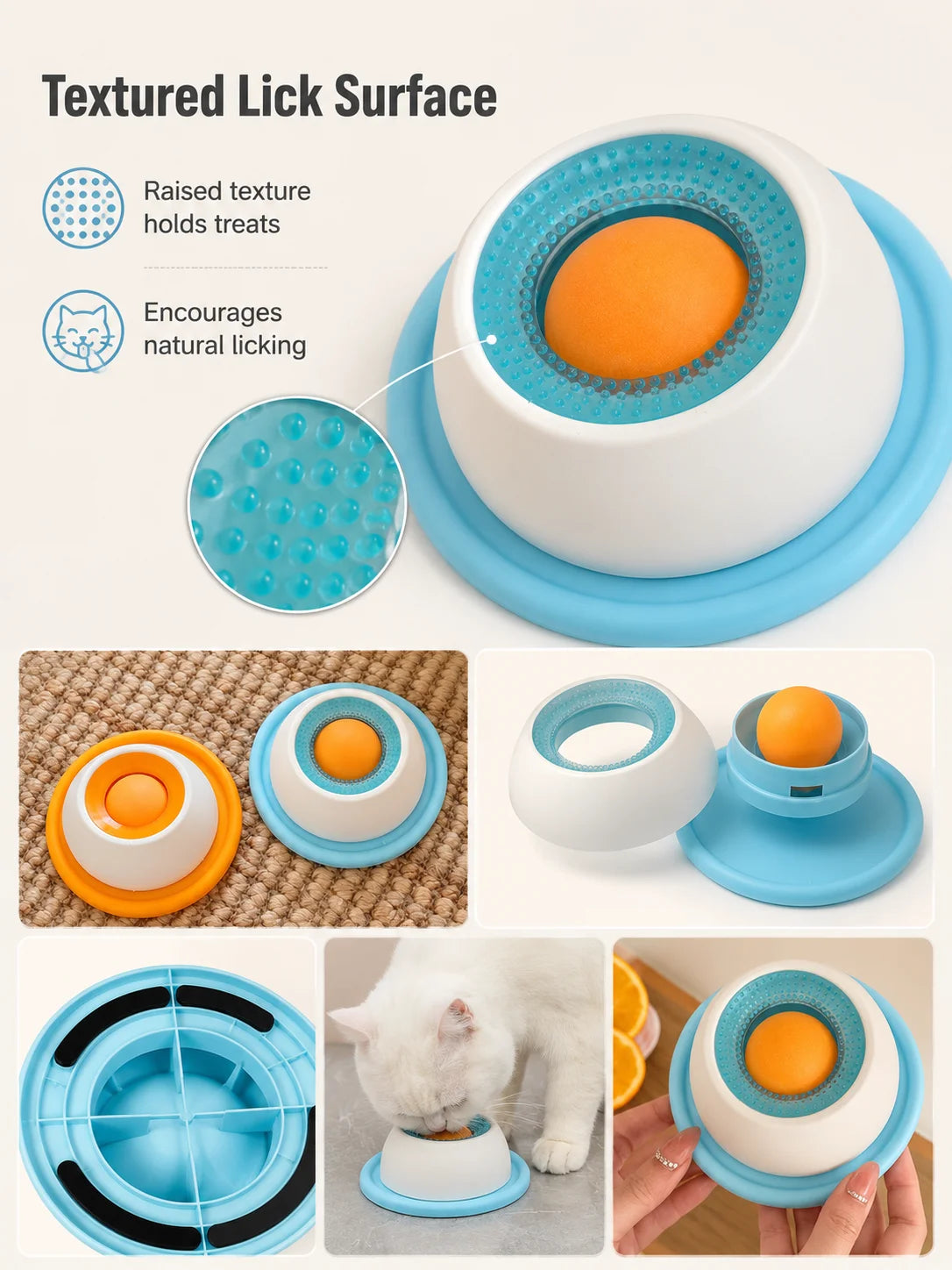 Pet Lick Plate Slow Feeder Bowl for Cats Small Dogs Rotating Ball Treat Toy Anti Slip Licking Mat for Wet Food