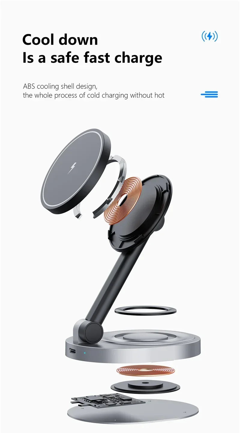 2 in 1 Folable Magnetic Wireless Charger Phone Holder Stand For Magsafe iPhone 17 16 15 14 13 12 Airpods 4/3 Pro 2 Fast Charging