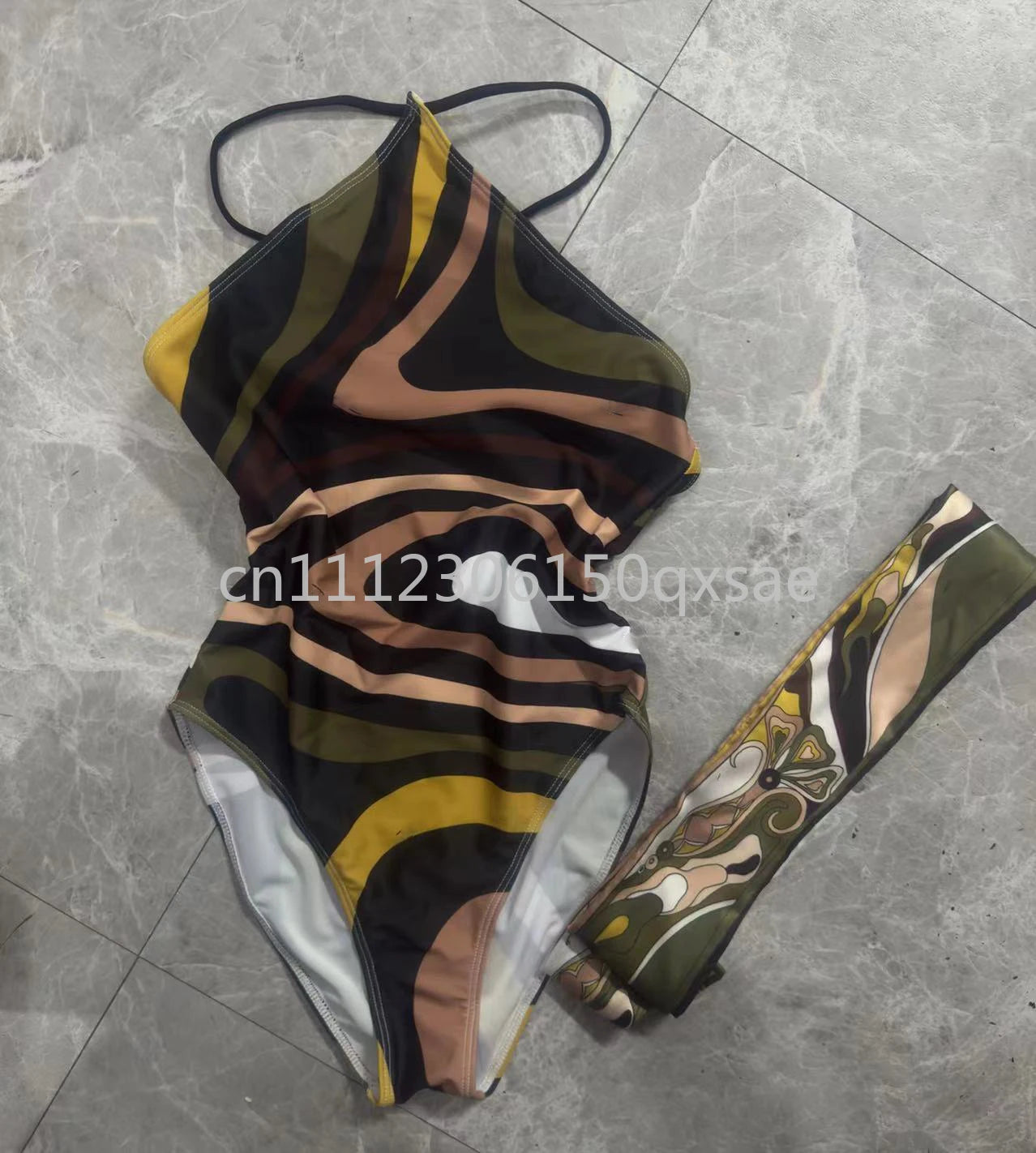 Luxury Design Women's Brown Headband Scarf Swimsuits with Letter Signature Logo Classic Brand Headband Bikini Sets Beachwear