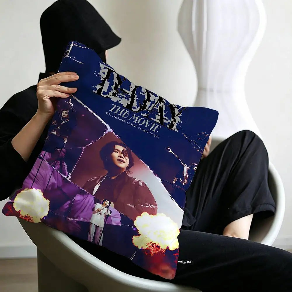 Kpop Singer S-Suga A-Agust D Office Cushion Pillowcase Car Cushion Cover45X45CM Lumbar Pillowcase Sofa Pillowcover