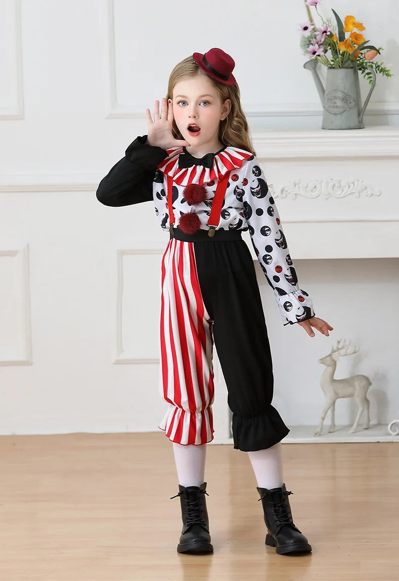 Halloween Cosplay Costumes Horror Clown Dresses Pants Headwear Clothes Sets Carnival Theme Party Role Playing Outfits for Girls